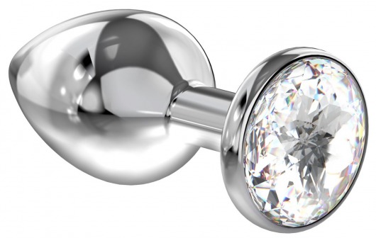 Большая серебристая анальная пробка Diamond Clear Sparkle Large с прозрачным кристаллом - 8 см. - Lola Games - купить с доставкой в Рязани