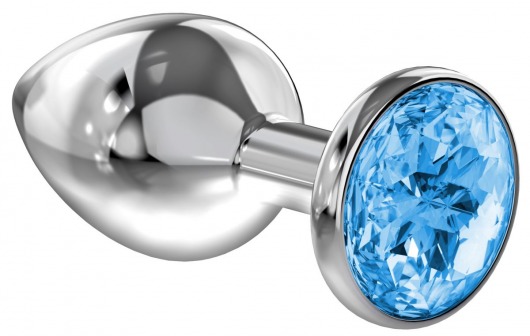 Большая серебристая анальная пробка Diamond Light blue Sparkle Large с голубым кристаллом - 8 см. - Lola Games - купить с доставкой в Рязани