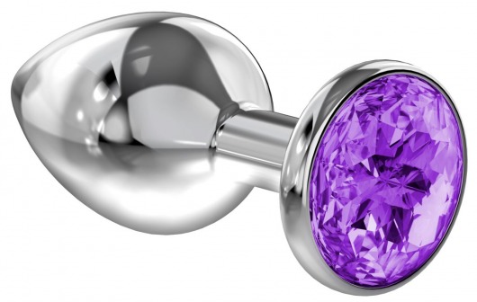 Большая серебристая анальная пробка Diamond Purple Sparkle Large с фиолетовым кристаллом - 8 см. - Lola Games - купить с доставкой в Рязани