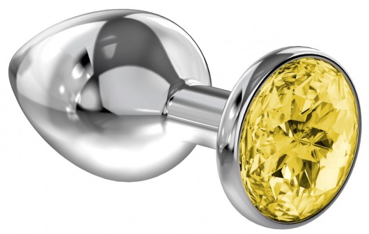 Большая серебристая анальная пробка Diamond Yellow Sparkle Large с жёлтым кристаллом - 8 см. - Lola Games - купить с доставкой в Рязани