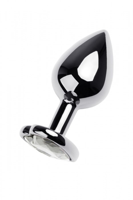 Серебристая анальная пробка с прозрачным кристаллом-сердцем - 8 см. - ToyFa - купить с доставкой в Рязани