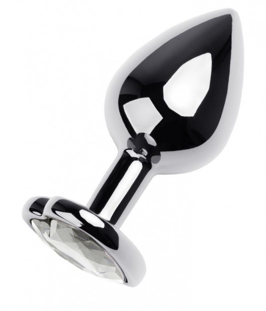 Серебристая анальная пробка с прозрачным кристаллом-сердцем - 8 см. - ToyFa - купить с доставкой в Рязани