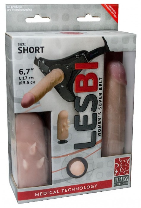 Телесный поясной страпон LESBI с вагинальной пробкой - 17 см. - LOVETOY (А-Полимер) - купить с доставкой в Рязани