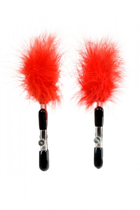 Зажимы для сосков с красным пухом Theatre - ToyFa - купить с доставкой в Рязани