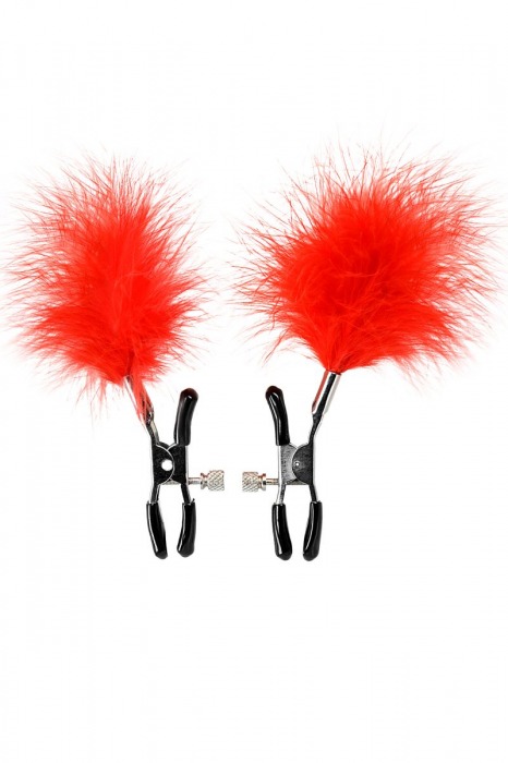 Зажимы для сосков с красным пухом Theatre - ToyFa - купить с доставкой в Рязани