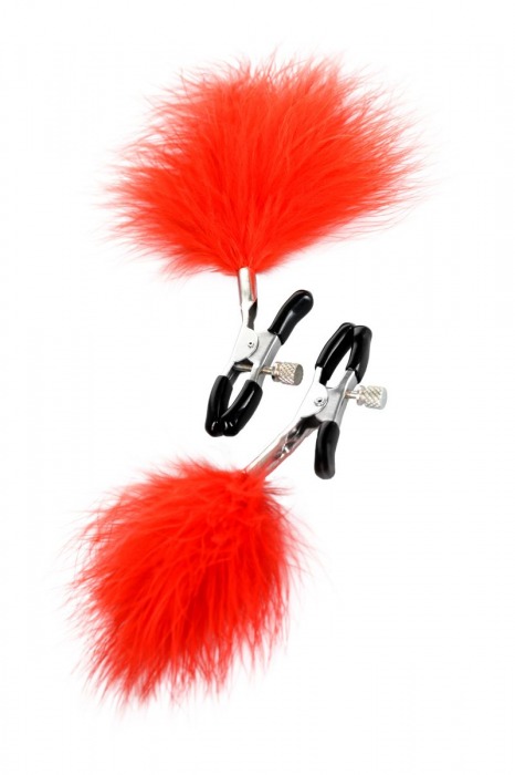Зажимы для сосков с красным пухом Theatre - ToyFa - купить с доставкой в Рязани