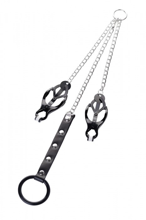 Черно-серебристые зажимы для сосков с кольцом для пениса TOYFA Metal - ToyFa - купить с доставкой в Рязани