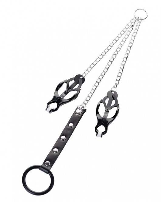 Черно-серебристые зажимы для сосков с кольцом для пениса TOYFA Metal - ToyFa - купить с доставкой в Рязани